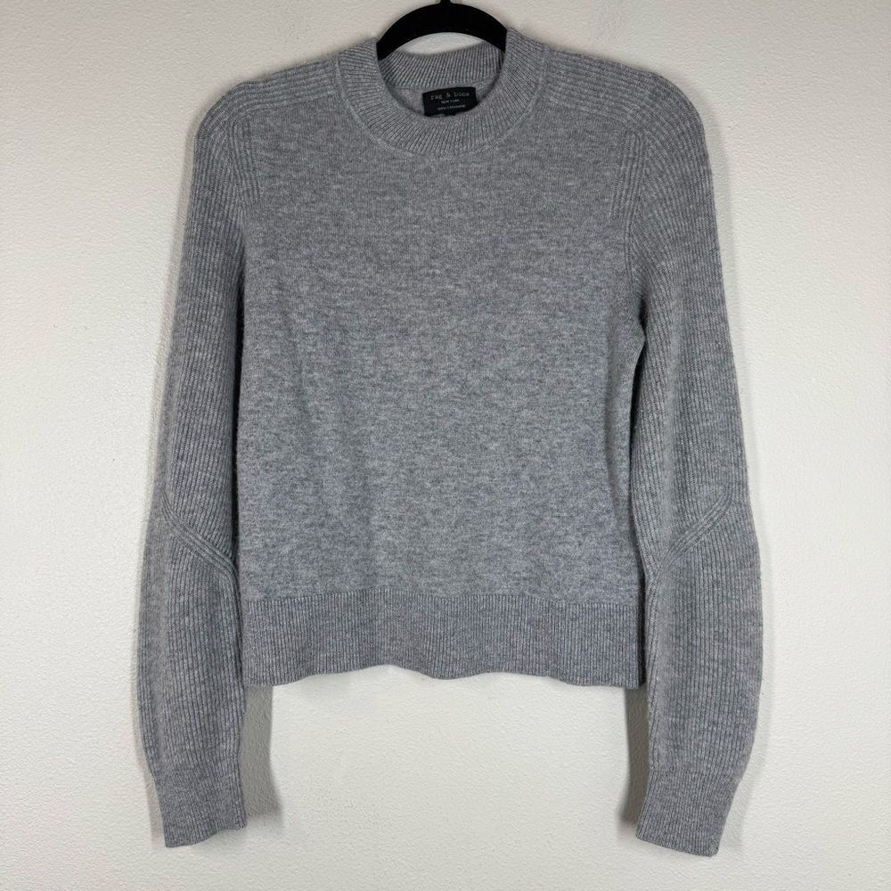 Rag & Bone Logan Cashmere Crew Neck Sweater Gray Ribbed Sleeves Women’s Small